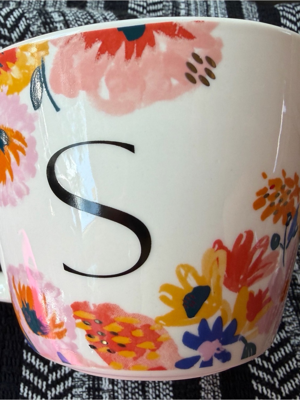 Opalhouse Floral Monogram coffee mug with S - Pink, Yellow & Blue